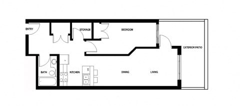 Floor plan for 1 bed, 1 bath, 588 sqft